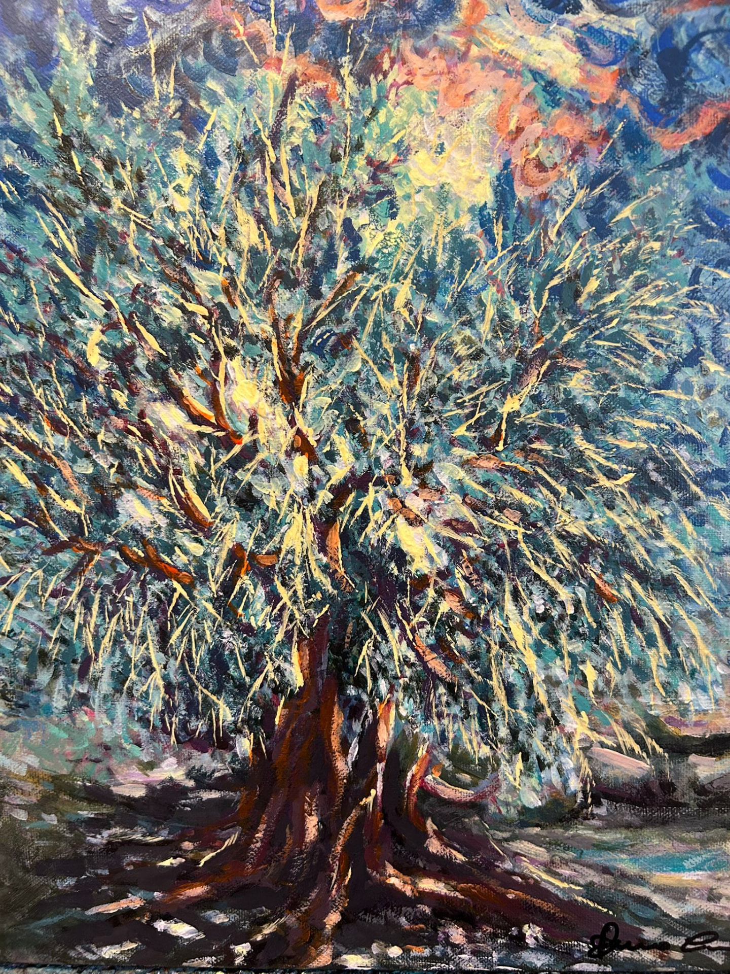 Opera BC-08: albero luminoso con rami dorati